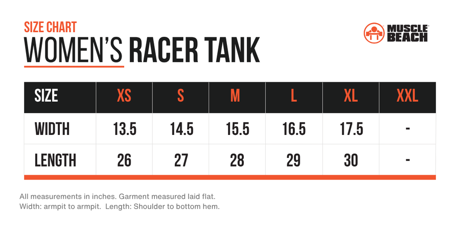 Women's Burnout Racerback size chart